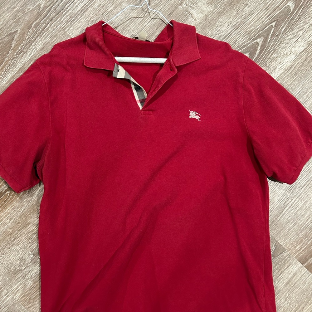 Burberry Red Polo with Signature Check Placket